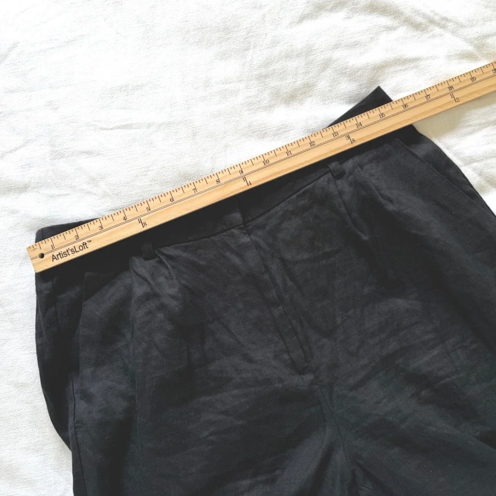 Quince 100% European Linen Pleated Trouser Black Wide Leg Pants Womens 10